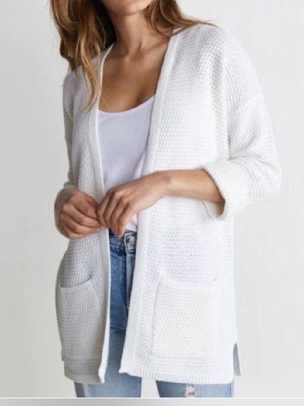 Marine Layer White Catalina Knit Cotton Long Sleeve Open Casual Cardigan M
